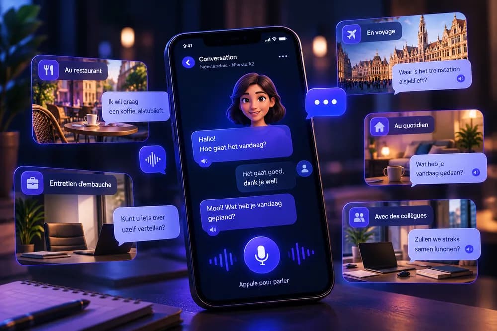 Un smartphone affichant une conversation orale avec une assistante IA