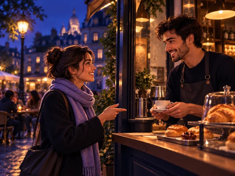 Un échange commercial au comptoir d'un commerce